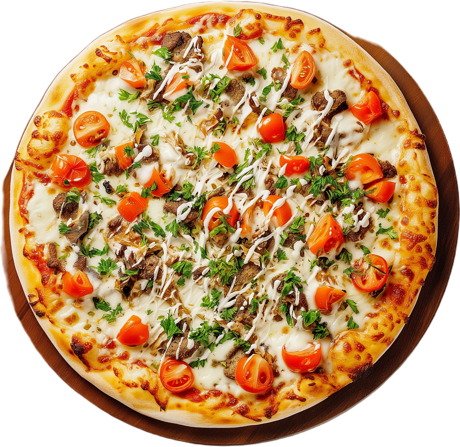 Caribbean jerk chicken pizza with peppers and red onion