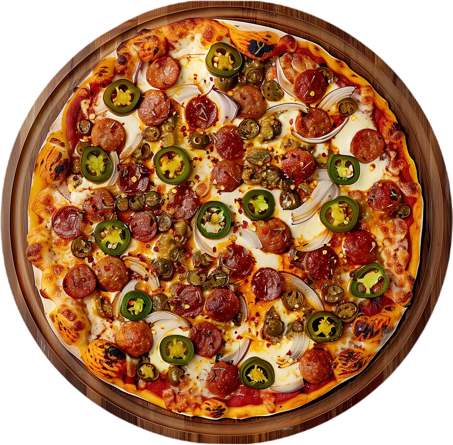 Fiery Dragon pizza with chorizo, jalapeño and mozzarella