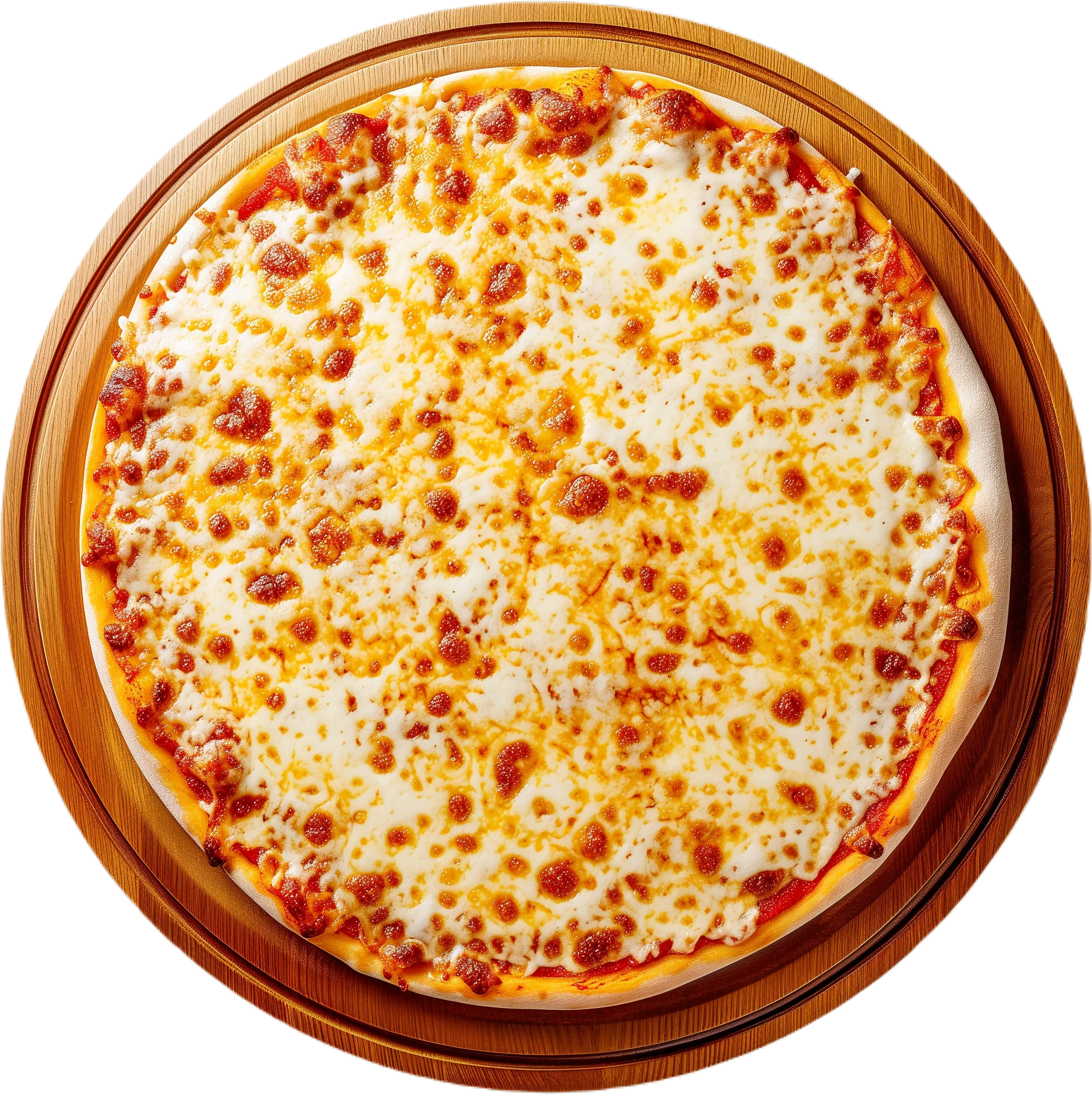 Plain Jane cheese pizza on a tomato base