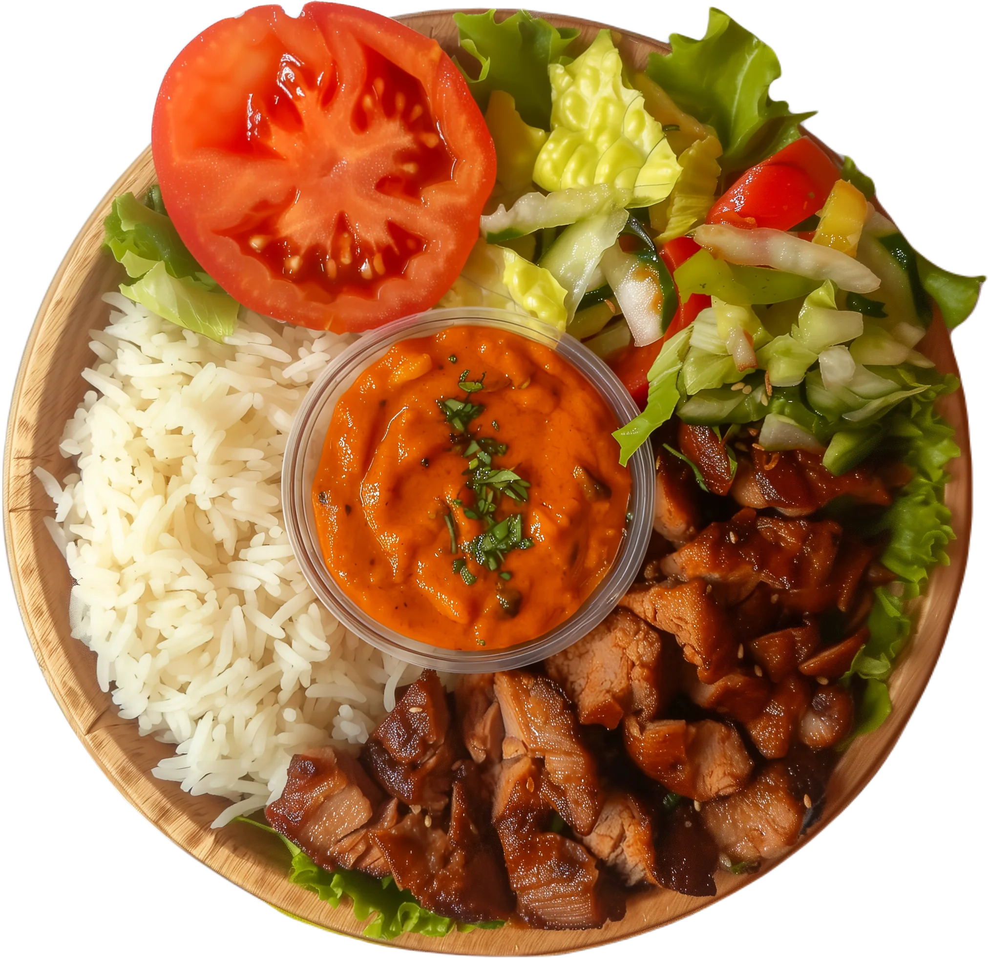 Tandoori chicken rice bowl with mint mayo
