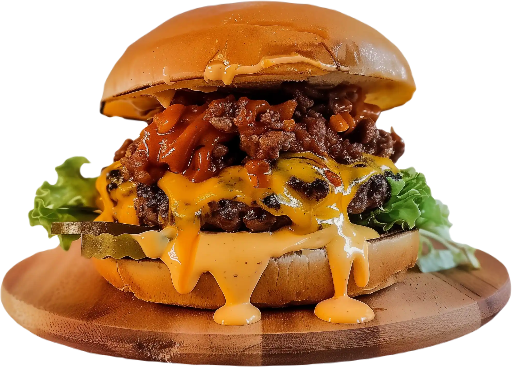 Wild West beef burger with cheese and crispy onions